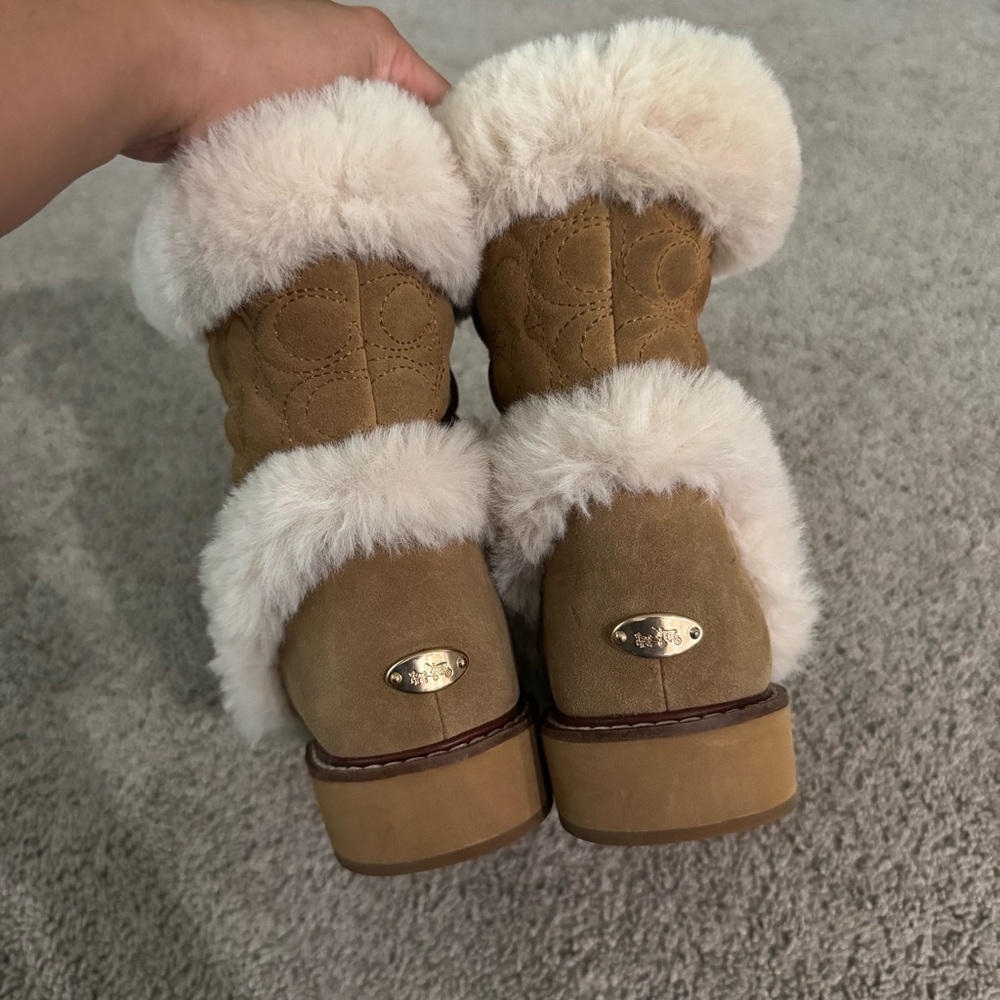 COACH IZZIE Boots Size‎ 9 Signature Midcalf Suede Faux Fur FG4597 - Picture 9 of 15